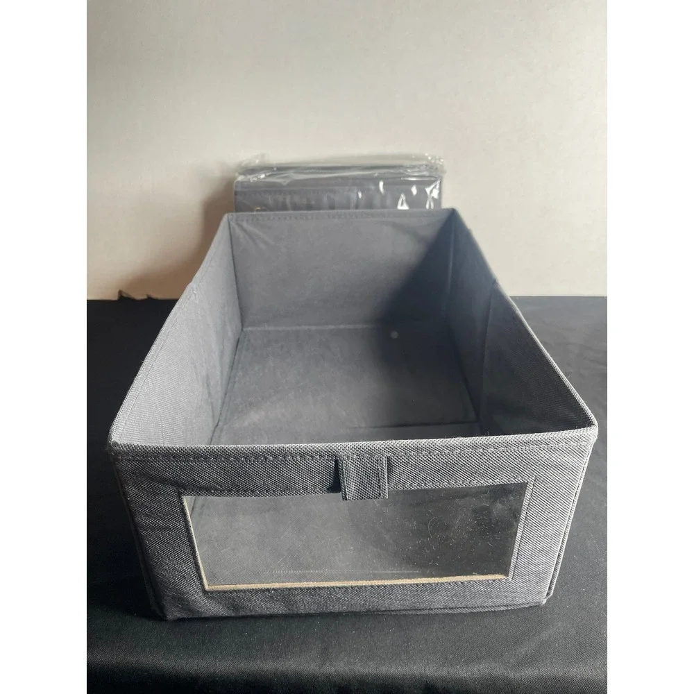 Set of 4 Gray Fabric Collapsible Storage Bins with Clear Window Organizer Box